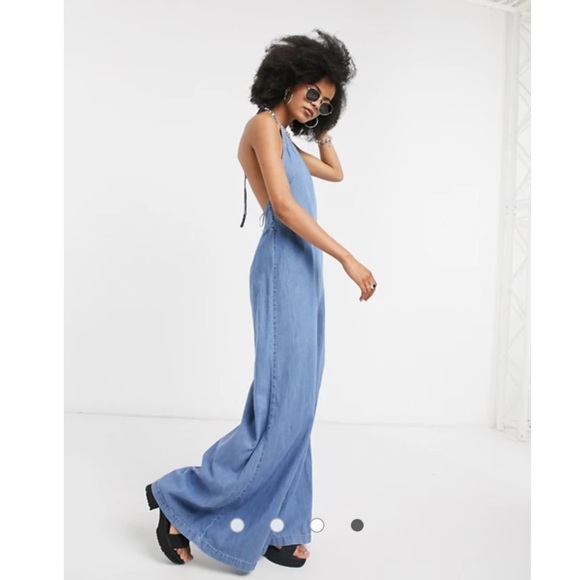 Free People Retro Wide Leg Denim Halter Jumpsuit - Picture 5 of 12